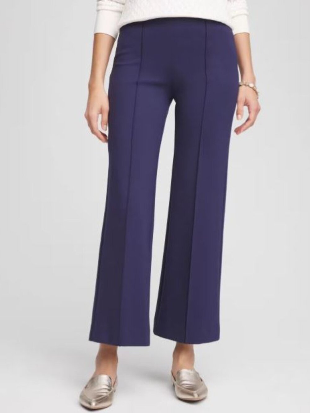 Chicos 2.5 Juliet Kick Flare Pants Womens 14 Large L Blue Pull On Ponte Knit I08